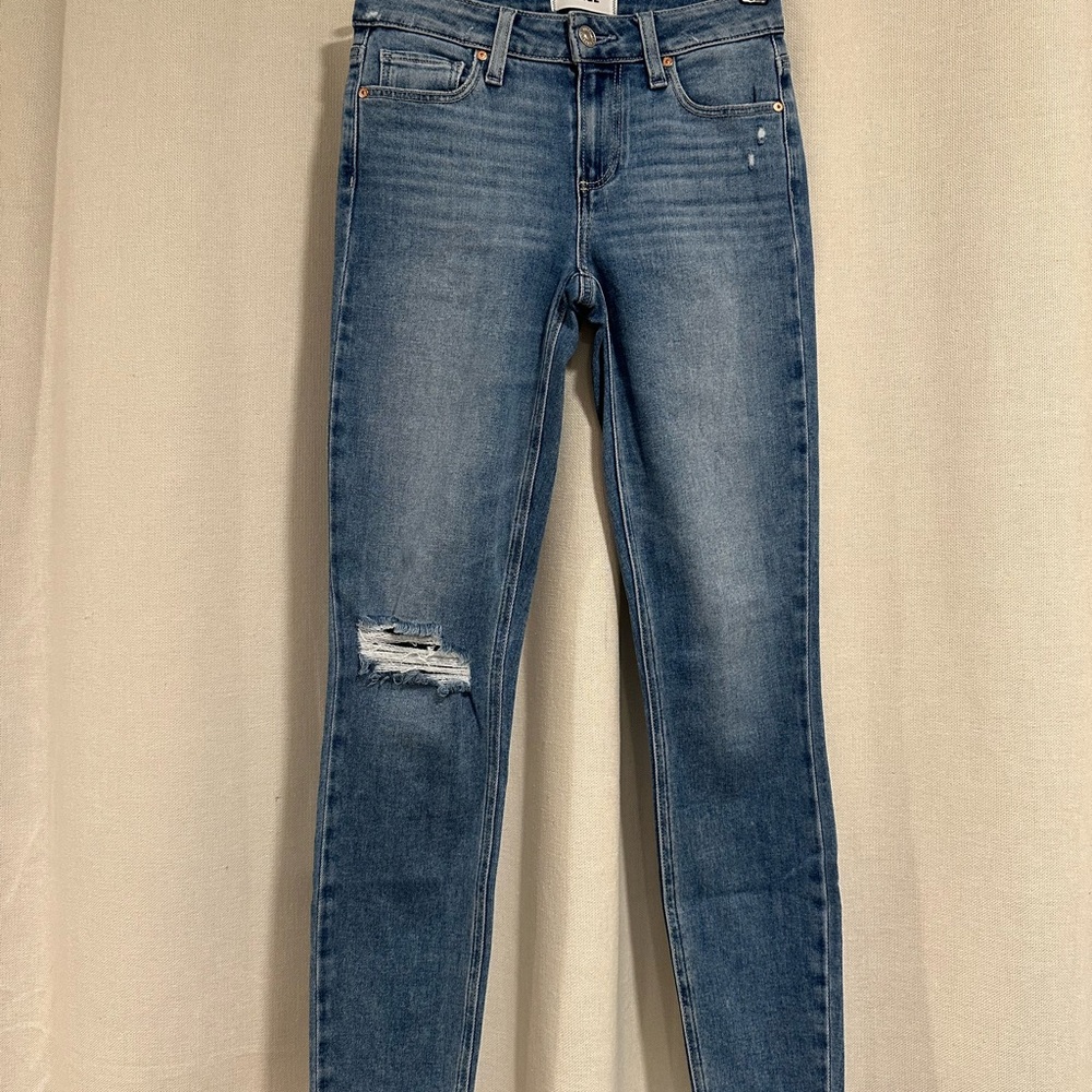 PAIGE Blue Skinny Jeans with Distressed Detail